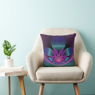 Ovanlig mönstrad färglös fantasy Flower Fractal Kudde