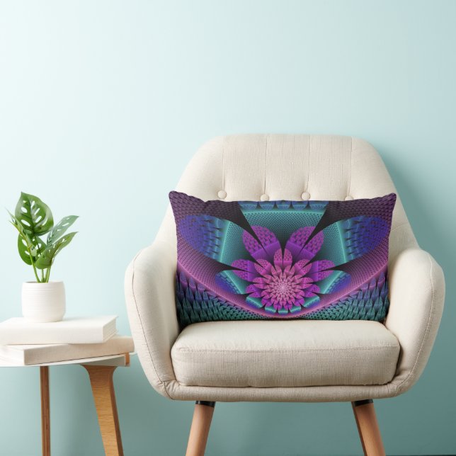 Ovanlig mönstrad färglös fantasy Flower Fractal Lumbarkudde (Stol)