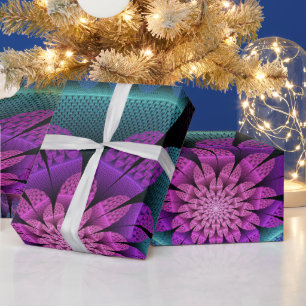 Ovanlig mönstrad färglös fantasy Flower Fractal Presentpapper