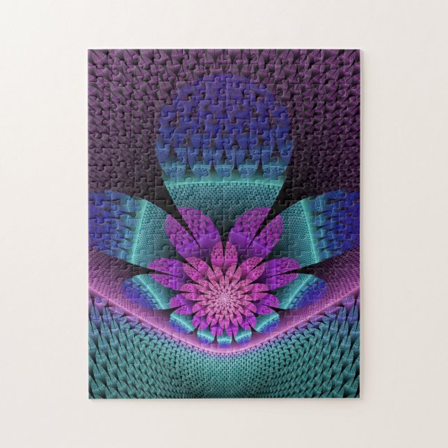 Ovanlig mönstrad färglös fantasy Flower Fractal Pussel (Vertikal)