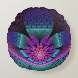 Ovanlig mönstrad färglös fantasy Flower Fractal Rund Kudde