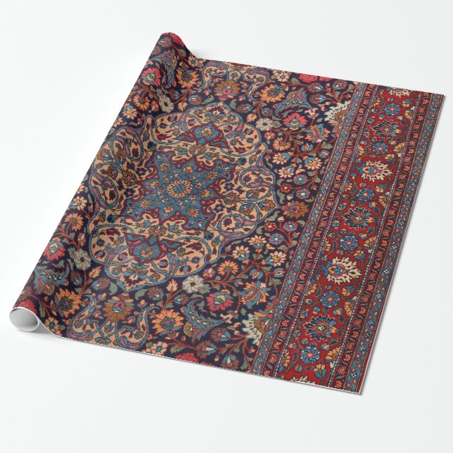 Ovanlig Persia Matta Blue Red Daisy  Presentpapper (Utrullad)
