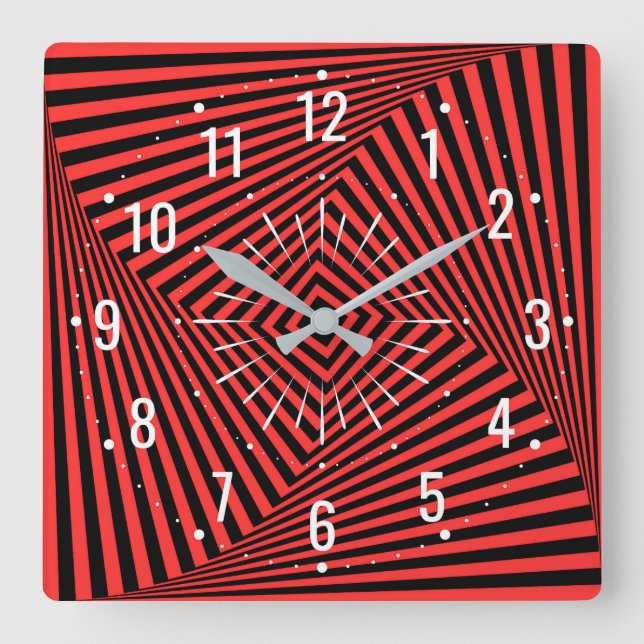 Ovanlig röd och svart dekoration - Geometrisk Fyrkantig Klocka (Framsida)