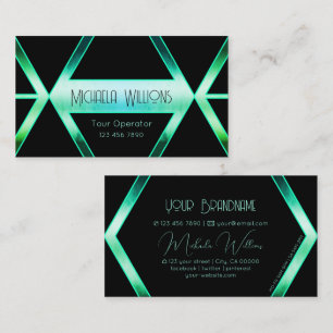 Ovanlig svart geometrisk Coola Shimmery Teal Mönst Visitkort