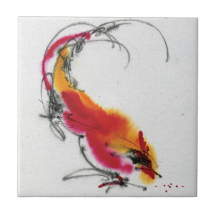 Ovanlig tupp. Calligraphy och watercolor. Kakelplatta