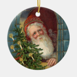 Ovanliga eleganta santa med träd & stearinljus julgransprydnad keramik