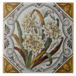 Ovanligt 1880-tal Victorian Blommigt Transferware Kakelplatta