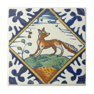 Ovanligt Repro Delft Fox med fåglar som flyger ti Kakelplatta