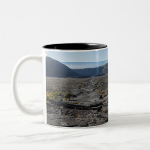ovanpå torr lavasäng vid Kilauea Iki-kratern Två-Tonad Mugg