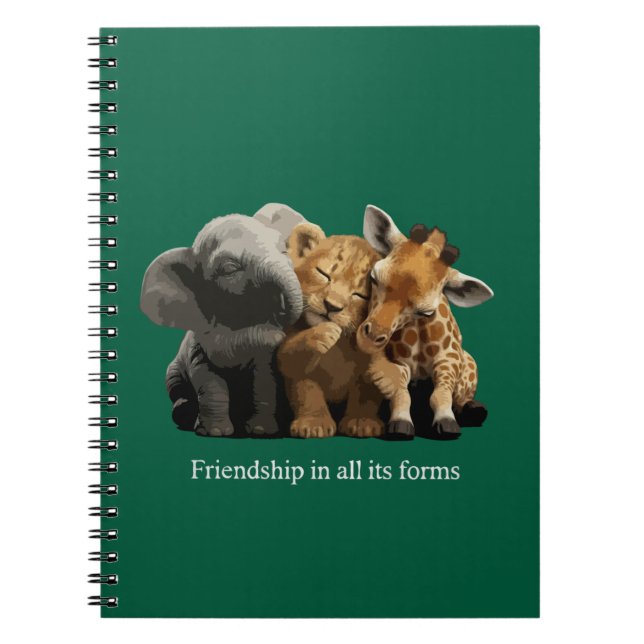 Oväntat vänskap Elefant, Lejon & Giraff Vänskap Anteckningsbok (Framsidan)