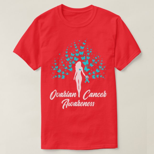 Ovarian Awareness Survivor Warrior Teal Ribbon T Shirt (Design framsida)