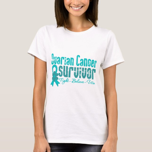 Ovarian band för canceröverlevandeblomma tee (Framsida)