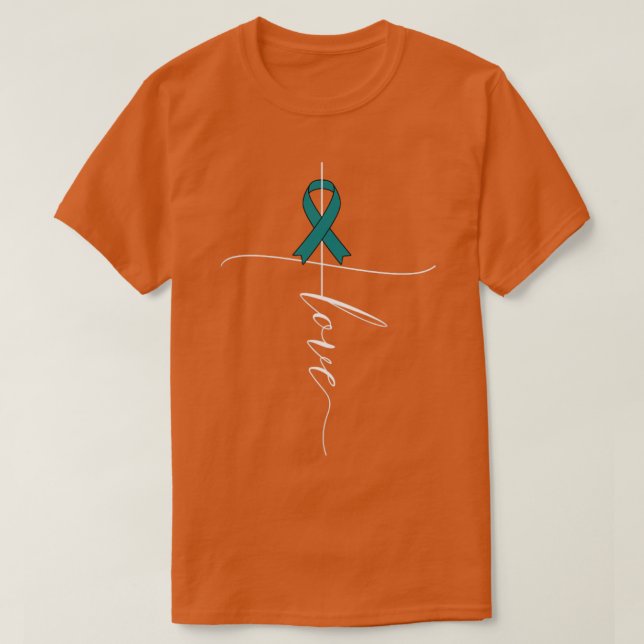 Ovarian Cancer Awareness Kärlek Teal Ribbon Gift T Shirt (Design framsida)