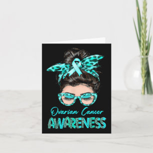 Ovarian Cancer Awareness Messy Bun Teal Ribbon Kort