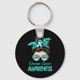 Ovarian Cancer Awareness Messy Bun Teal Ribbon Nyckelring