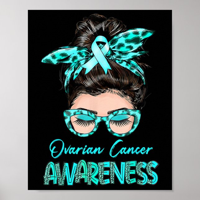 Ovarian Cancer Awareness Messy Bun Teal Ribbon Poster (Framsidan)
