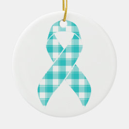 Ovarian Cancer Awareness Plaid Teal Ribbon Julgransprydnad Keramik