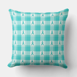 Ovarian Cancer Awareness Plaid Teal Ribbon Kudde