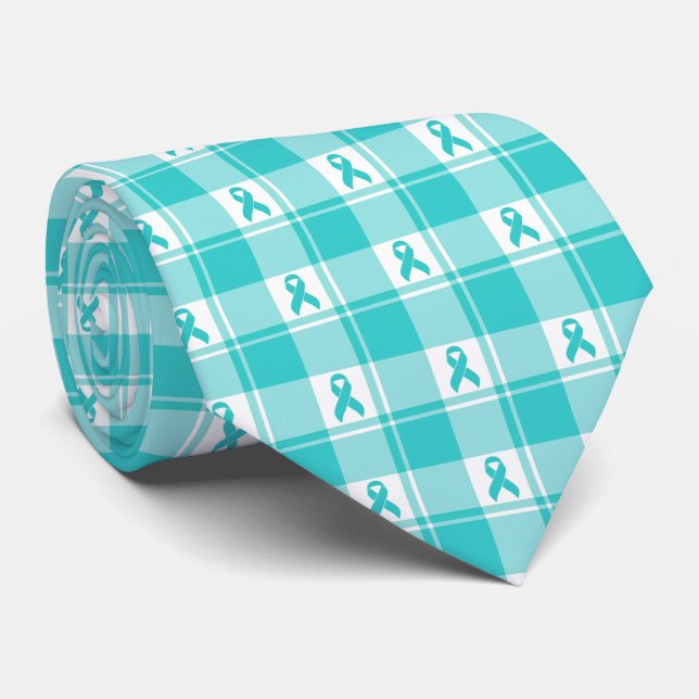 Ovarian Cancer Awareness Plaid Teal Ribbon Slips (Rullad)