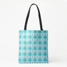 Ovarian Cancer Awareness Plaid Tote Bag, Teal