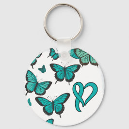 Ovarian Cancer Awareness Ribbon and Butterfly Nyckelring