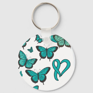 Ovarian Cancer Awareness Ribbon and Butterfly Nyckelring