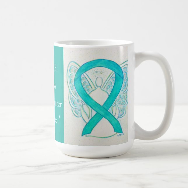 Ovarian Cancer Awareness Ribbon Angel Anpassningsb Kaffemugg (Höger)