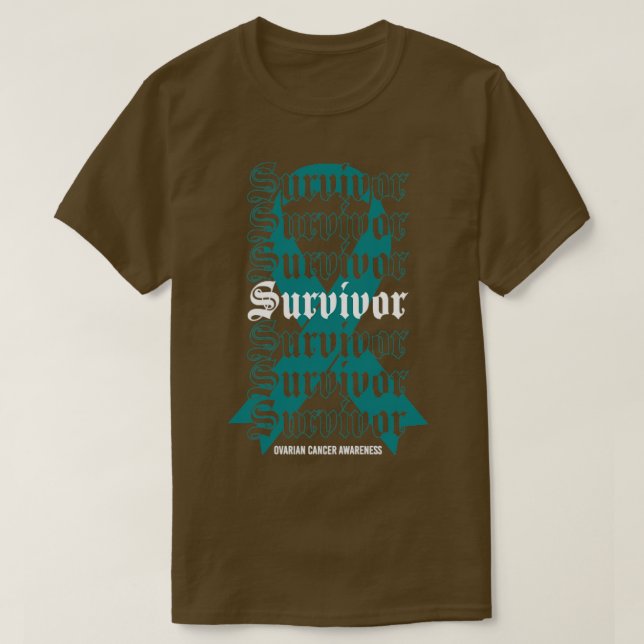 Ovarian Cancer Awareness Survivor Teal Ribbon Gift T Shirt (Design framsida)