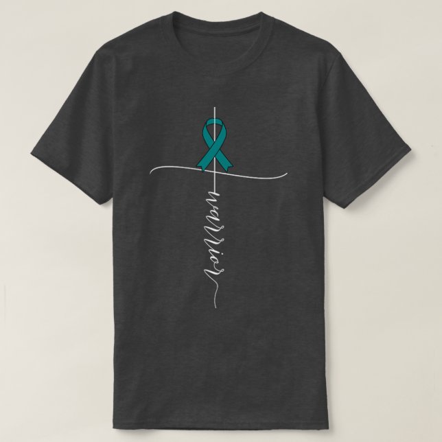 Ovarian Cancer Awareness Warrior Teal Ribbon Gift3 T Shirt (Design framsida)
