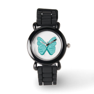 Ovarian Cancer Butterfly Collage of Ord Armbandsur