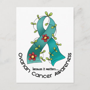 Ovarian Cancer FLOWER RIBBON 1 Vykort