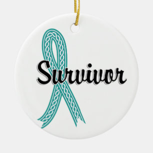 Ovarian cancer för överlevande 17 julgransprydnad keramik