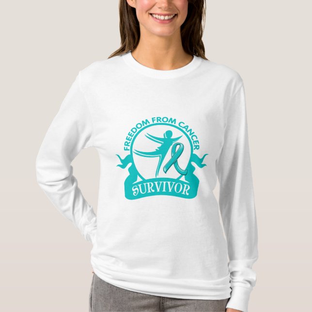 Ovarian cancer - frihet från canceröverlevande t-shirt (Framsida)