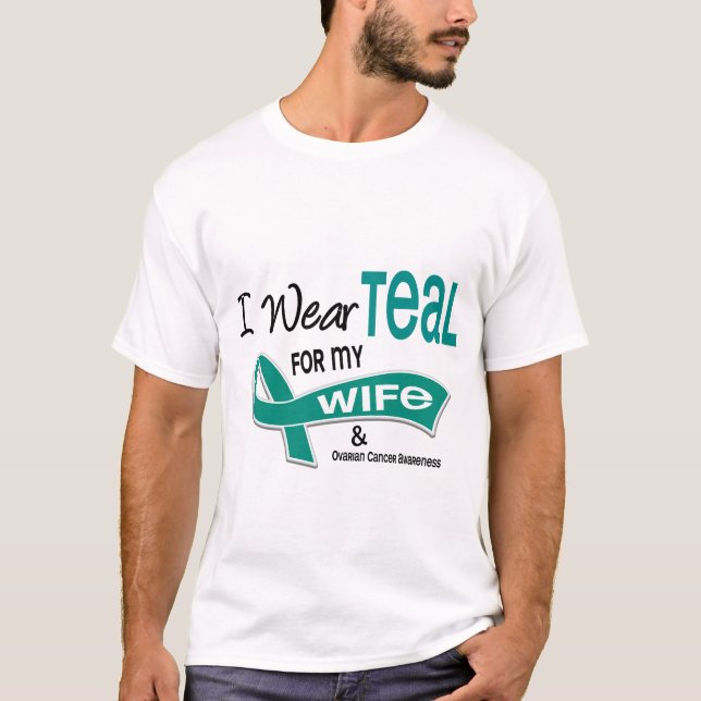 Ovarian cancer HA PÅ SIG JAG KRICKAN FÖR MIN FRU T-shirt (Framsida)