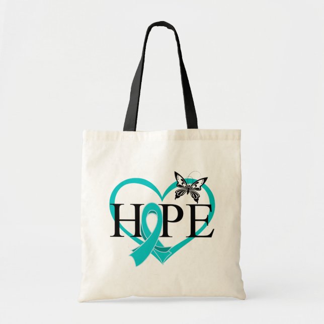 Ovarian Cancer Hope Butterfly Heart Tygkasse (Framsidan)