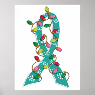 Ovarian Cancer-julen Ljus Ribbon Poster