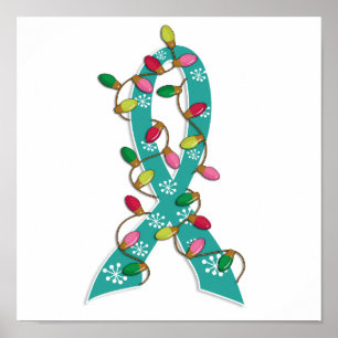 Ovarian Cancer-julen Ljus Ribbon Poster
