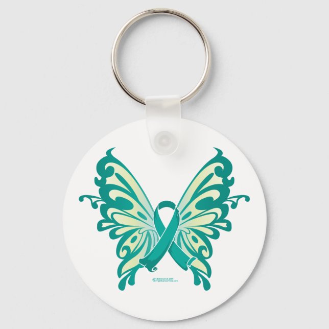 Ovarian Cancer Ribbon Butterfly Nyckelring (Framsida)