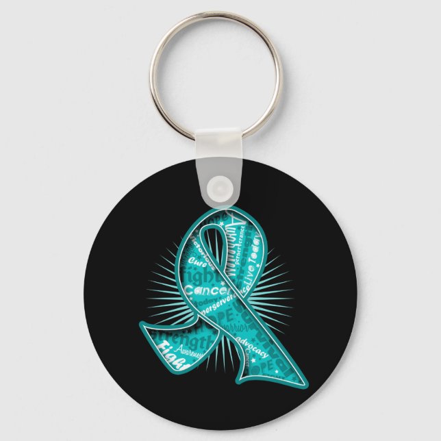 Ovarian Cancer Slogan Watermark Ribbon Nyckelring (Framsida)