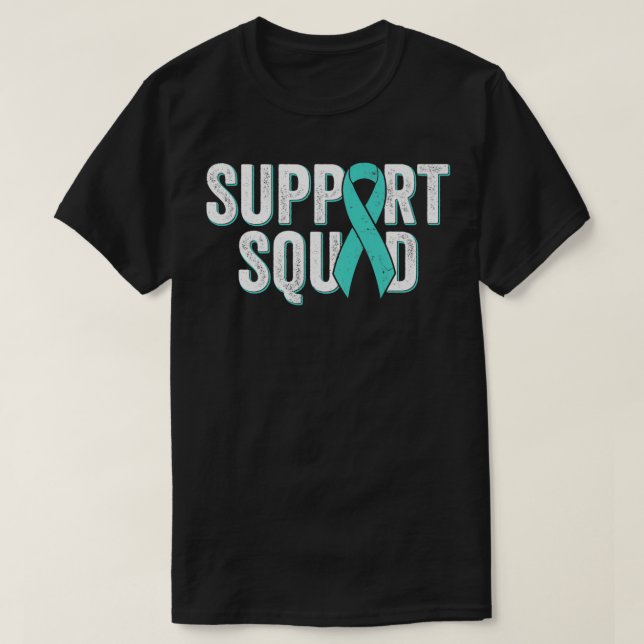 Ovarian Cancer Support Squad  Teal Awareness Ribbo T Shirt (Design framsida)