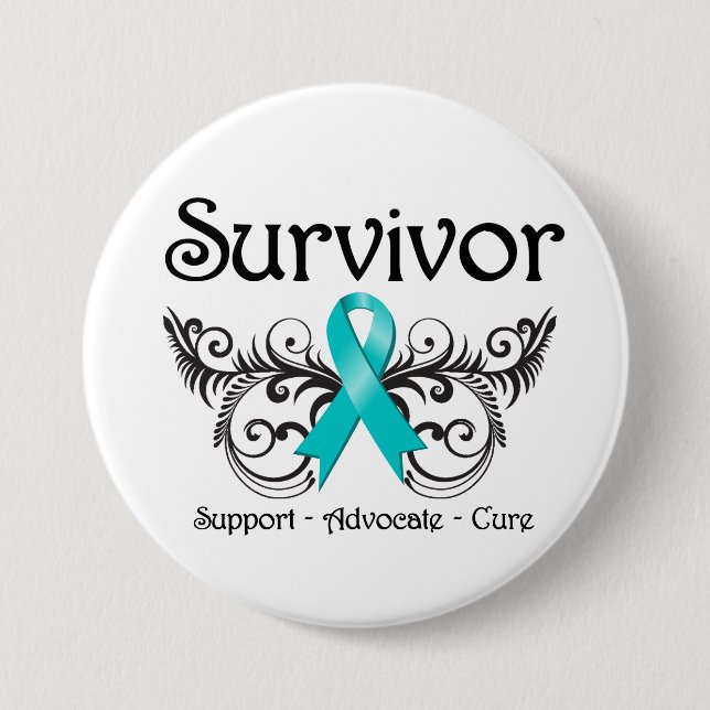 Ovarian Cancer Survivor Blommigt Deco Knapp (Framsida)