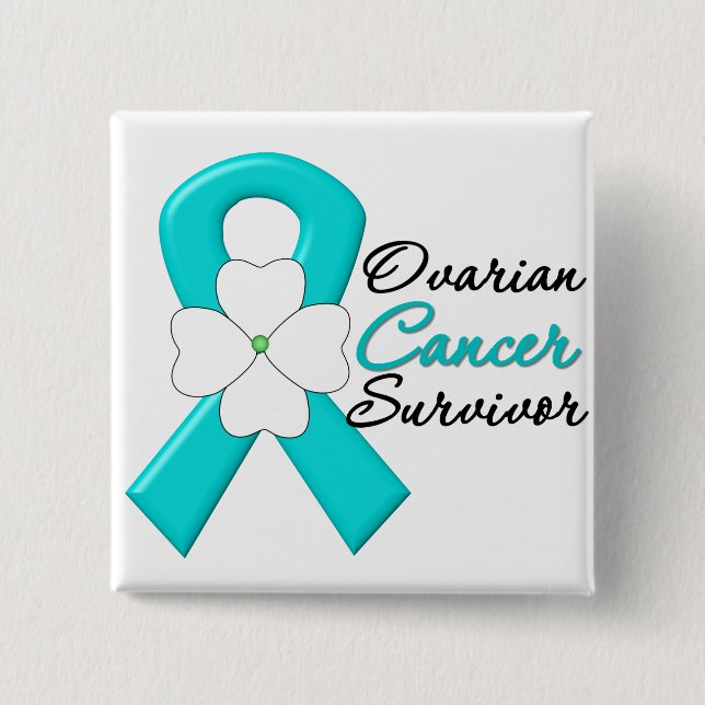Ovarian Cancer Survivor Flower Ribbon Knapp (Framsida)