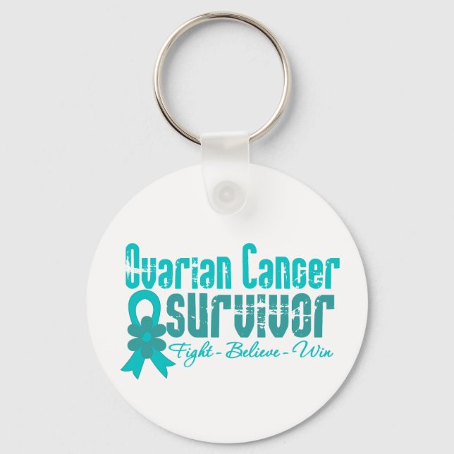 Ovarian Cancer Survivor Flower Ribbon Nyckelring (Framsida)