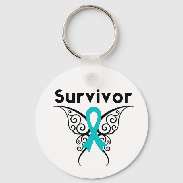 Ovarian Cancer Survivor Tribal Butterfly Nyckelring (Framsida)
