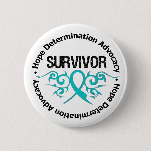 Ovarian Cancer Survivor Tribal Ribbon Knapp (Framsida)