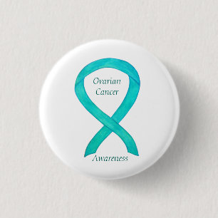 Ovarian Cancer Teal Awareness Ribbon Anpassningsba Knapp