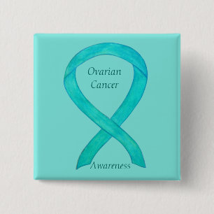 Ovarian Cancer Teal Awareness Ribbon Anpassningsba Knapp