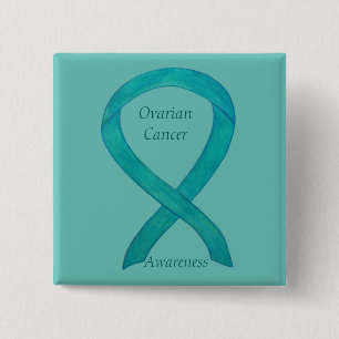 Ovarian Cancer Teal Awareness Ribbon Anpassningsba Knapp