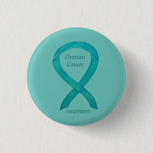 Ovarian Cancer Teal Awareness Ribbon Anpassningsba Knapp