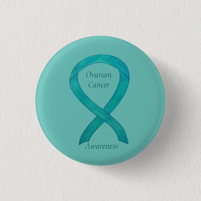 Ovarian Cancer Teal Awareness Ribbon Anpassningsba Knapp (Framsida)
